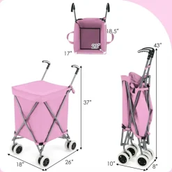 Foldable Grocery Shopping Cart 24 Gallon Heavy Duty Steel Frame