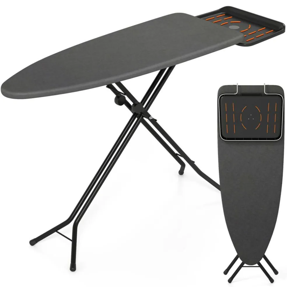 Foldable Ironing Board, Grey Adjustable Height Steam Ironing Table with 48" x 18" Surface, Integrated Iron Holder, Steel Frame and Non-Slip Feet