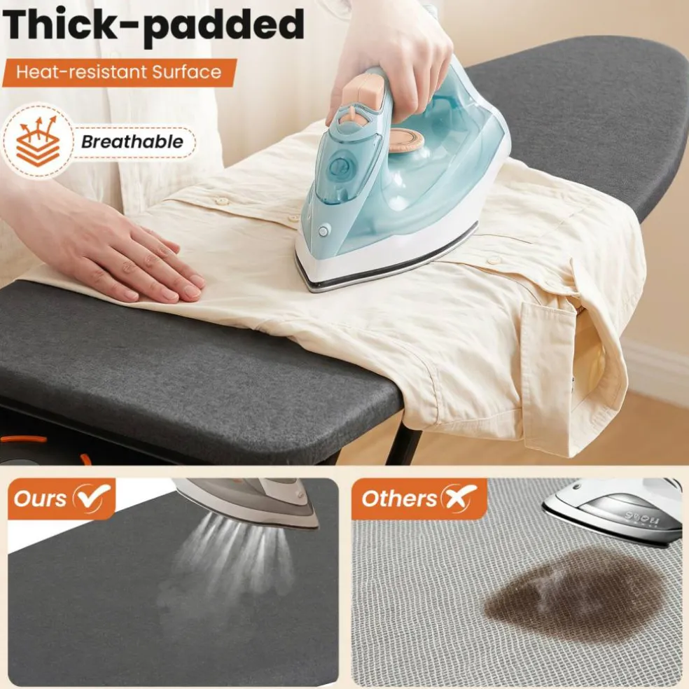 Foldable Ironing Board, Grey Adjustable Height Steam Ironing Table with 48" x 18" Surface, Integrated Iron Holder, Steel Frame and Non-Slip Feet