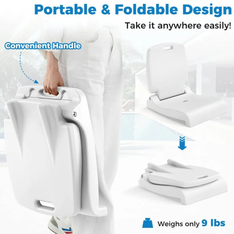 Foldable Poolside Chair Portable PE Ground Seat with Handle