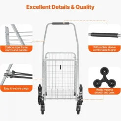 Foldable Stair Climber Cart 6 Wheel Shopping Trolley 45L Heavy Duty
