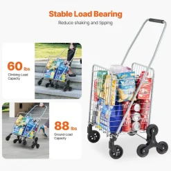 Foldable Stair Climber Cart 6 Wheel Shopping Trolley 45L Heavy Duty