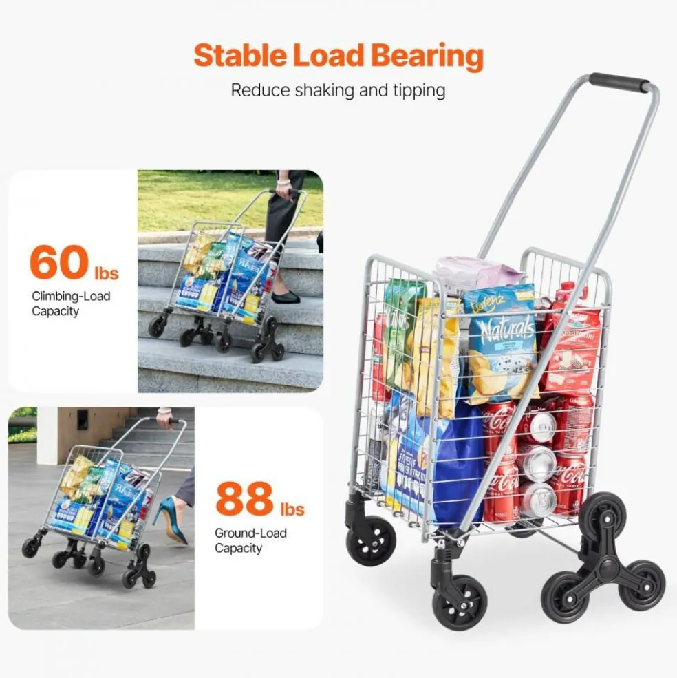 Foldable Stair Climber Cart 6 Wheel Shopping Trolley 45L Heavy Duty