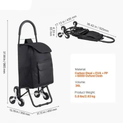 Foldable Stair Climbing Cart 36L Heavy Duty Shopping Hand Truck