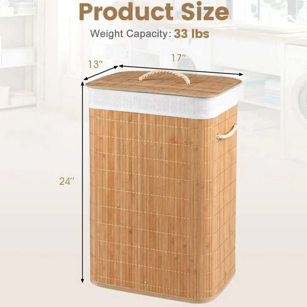 Foldable Wicker Laundry Hamper with Lid, 19 Gal Clothes Basket with Removable Washable Liner, Side Handles for Bedroom and Bathroom Storage