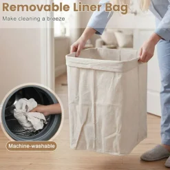 Foldable Wicker Laundry Hamper with Lid, 19 Gal Clothes Basket with Removable Washable Liner, Side Handles for Bedroom and Bathroom Storage