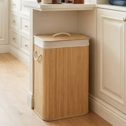 Foldable Wicker Laundry Hamper with Lid, 19 Gal Clothes Basket with Removable Washable Liner, Side Handles for Bedroom and Bathroom Storage