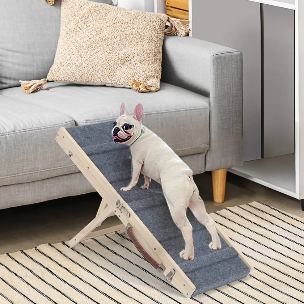 Folding Adjustable Wood Dog Ramp, Non-Slip Pet Ramp for Bed Sofa
