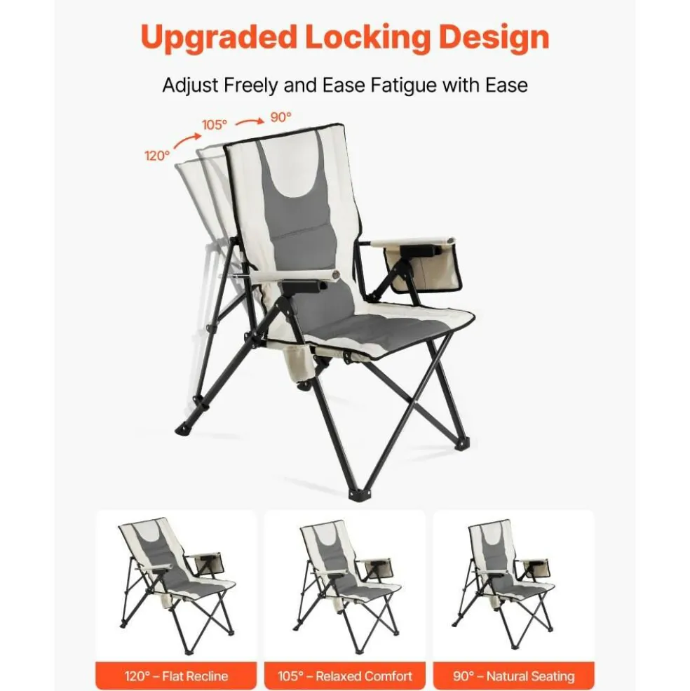 Folding Camping Chair, 3 Reclining Positions, High Back Outdoor Chair with Armrest & Headrest