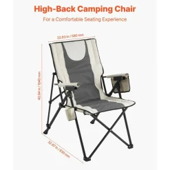 Folding Camping Chair, 3 Reclining Positions, High Back Outdoor Chair with Armrest & Headrest
