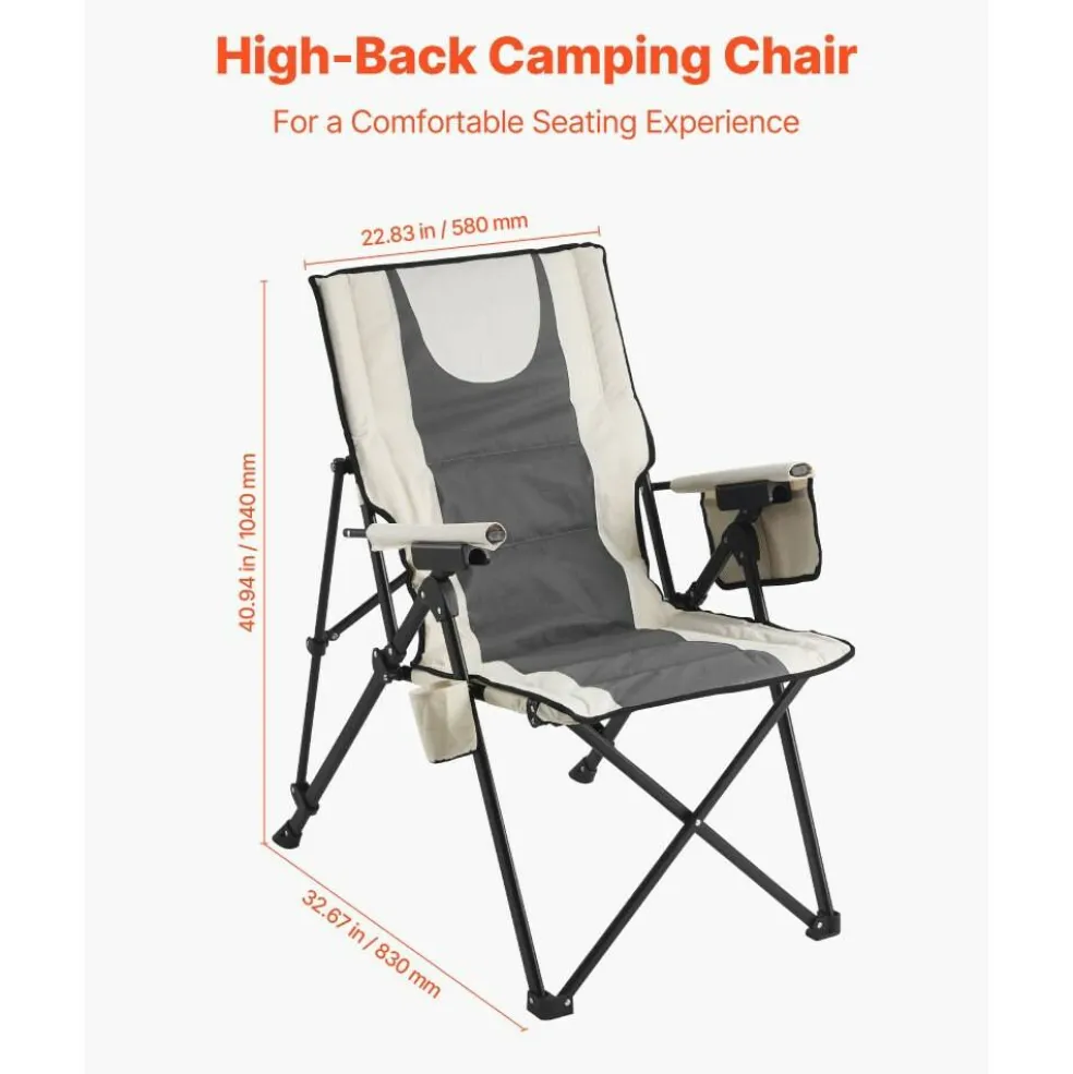 Folding Camping Chair, 3 Reclining Positions, High Back Outdoor Chair with Armrest & Headrest