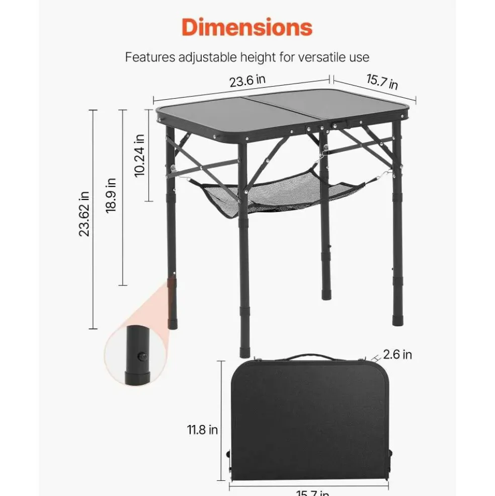 Folding Camping Table Adjustable Height with Mesh Layer
