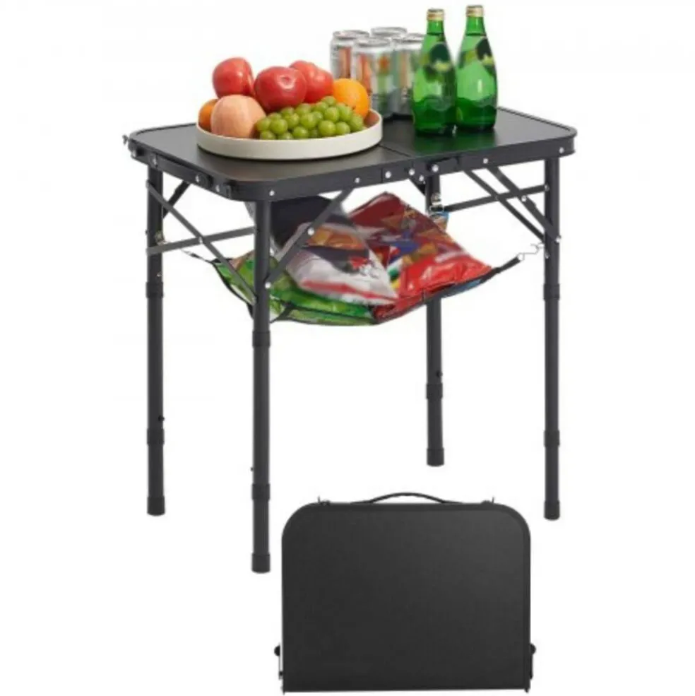 Folding Camping Table Adjustable Height with Mesh Layer