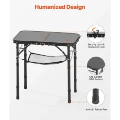 Folding Camping Table Adjustable Height with Mesh Layer