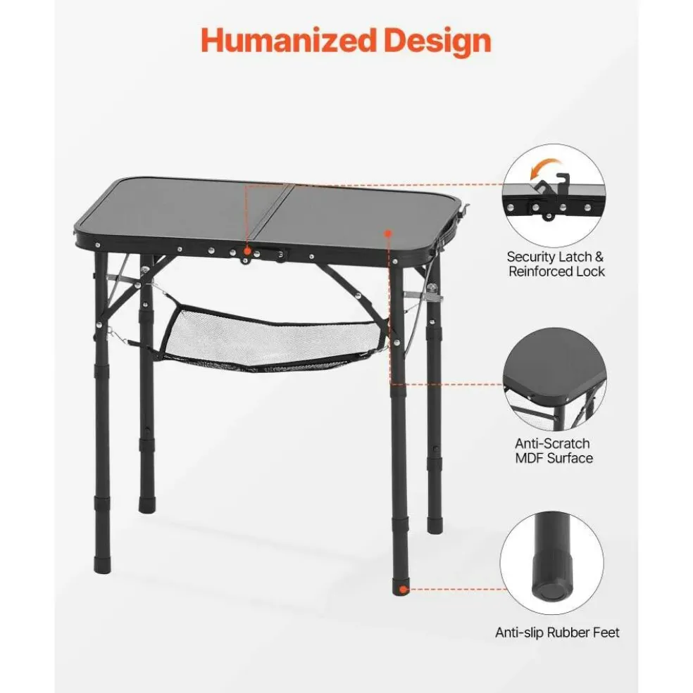 Folding Camping Table Adjustable Height with Mesh Layer