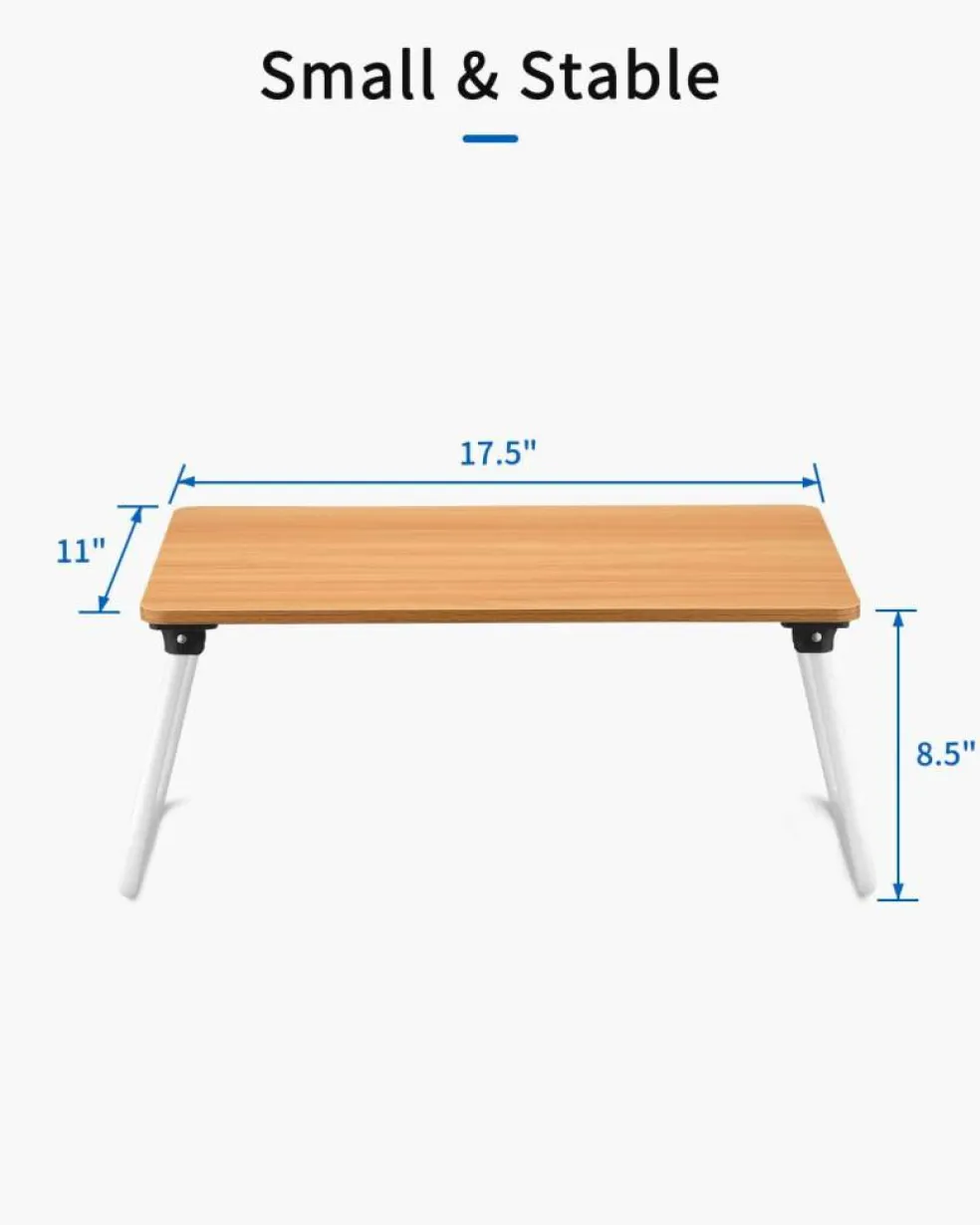 Folding Lap Desk Laptop Stand Bed Desk Table Tray, Breakfast Serving Tray, Portable & Lightweight Mini Table for Sofa Couch Floor - Wood