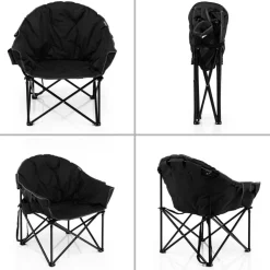 Folding Moon Camping Chair with Padded Seat, Cup Holder and Carrying Bag