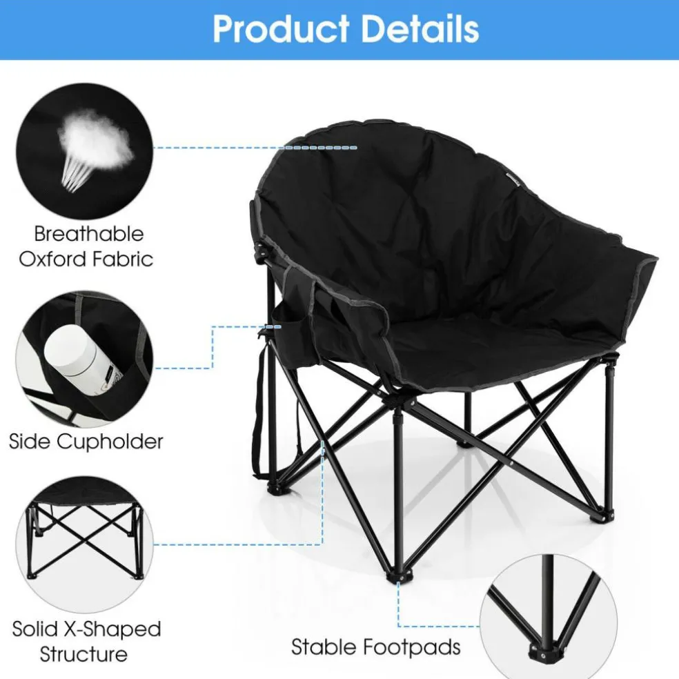 Folding Moon Camping Chair with Padded Seat, Cup Holder and Carrying Bag