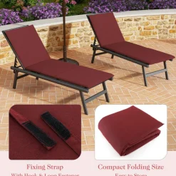 Folding Outdoor Chaise Cushion Pad with Adjustable Fixing Straps