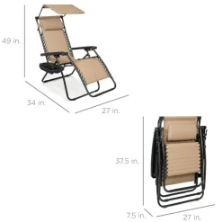 Folding Zero Gravity Lounge Chair with Sun Canopy for Patio