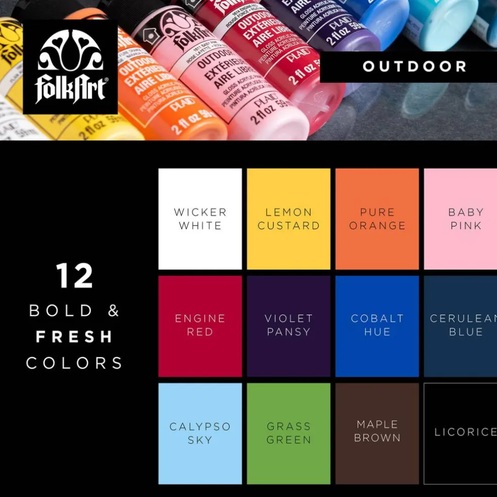 FolkArt® Outdoor Gloss Acrylic Craft Paint 12 Color Set