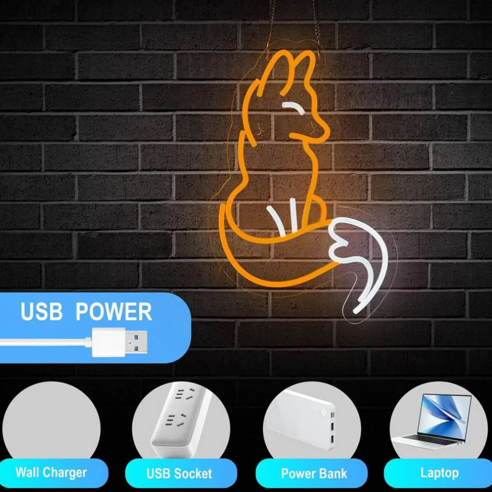 Fox Neon Sign for Wall Décor Fox Sign Dimmable LED Light Decor(Brown+White)