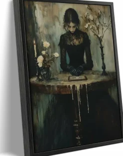 Framed Dark Academia Canvas Wall Art Gothic Victorian Woman Botanical Painting Moody Occult Vintage Wall Decor for Bedroom Living Room Gallery Home Decoration