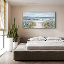 Framed Wall Art for Bedroom Decor - Farmhouse Boho Beach Coastal Vintage Floral Ocean Wall Picture Daisy Flowers Sea Canvas Print Nautical Neutral Seascape Artwork for Home Living Room
