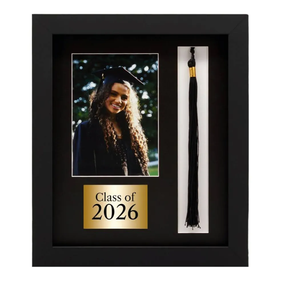 Framerly - 5"w x 7"h Tassel & Photo Frame Class of 2026 - Gold - Eco-Friendly Black Matte Moulding