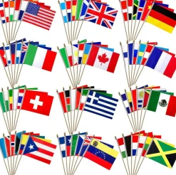 France Desk Flag with Base; American Made Rayon 4x6 inch Miniature Table Set Includes One Small Mini Country Stick Flags and One Black Stand