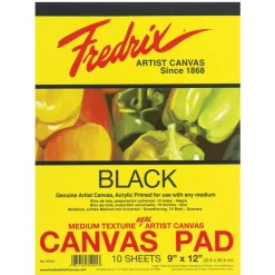 Fredrix Canvas Pad - 9" x 12", Black, 10 Sheets