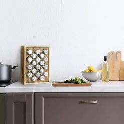 Freestanding Countertop Spice Shelf Holder with 20 Glass Jars