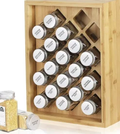 Freestanding Countertop Spice Shelf Holder with 20 Glass Jars
