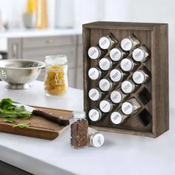 Freestanding Countertop Spice Shelf Holder with 20 Glass Jars
