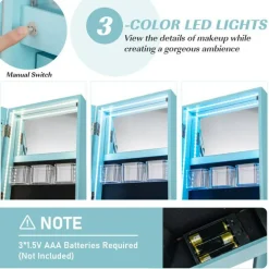 Freestanding Jewelry Armoire with Mirror Lockable LED Lights Swivel Base