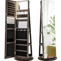 Freestanding Jewelry Armoire with Mirror Lockable LED Lights Swivel Base