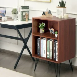 Freestanding Record Player Stand Record Storage Cabinet with Metal Legs
