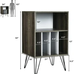 Freestanding Record Player Stand Record Storage Cabinet with Metal Legs