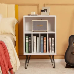 Freestanding Record Player Stand Record Storage Cabinet with Metal Legs