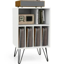 Freestanding Record Player Stand Record Storage Cabinet with Metal Legs