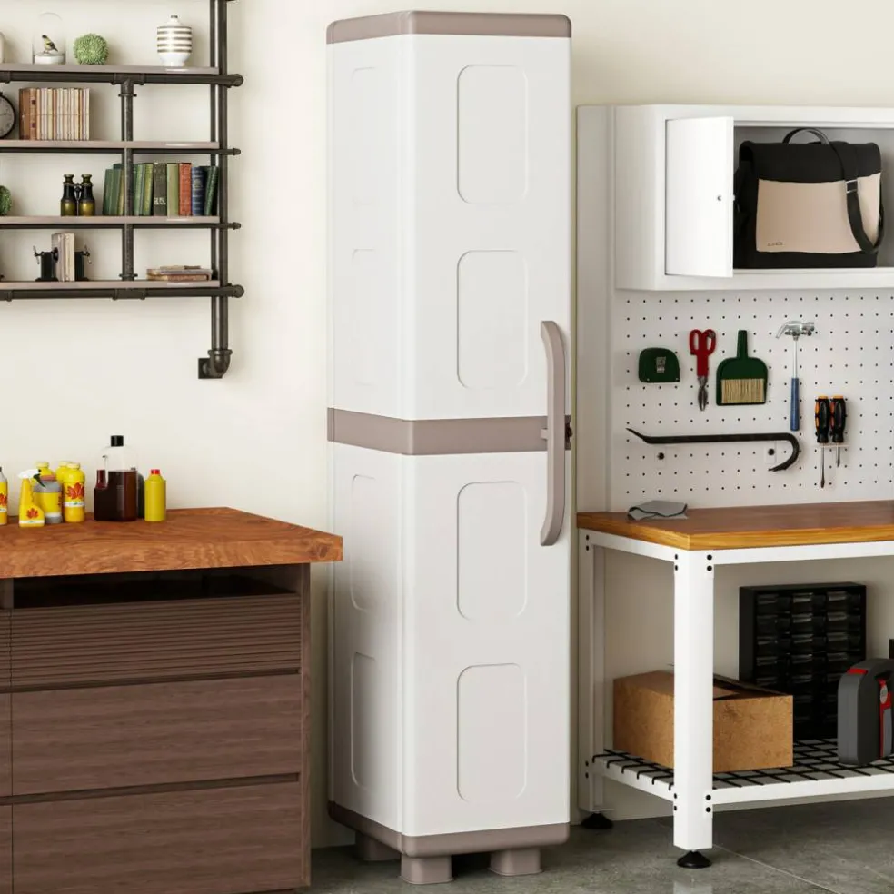 Freestanding Slim Pantry Storage Cabinet with Door, Adjustable Shelf Organizer for Bathroom, Kitchen, Laundry Room and Closet