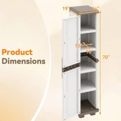Freestanding Slim Pantry Storage Cabinet with Door, Adjustable Shelf Organizer for Bathroom, Kitchen, Laundry Room and Closet