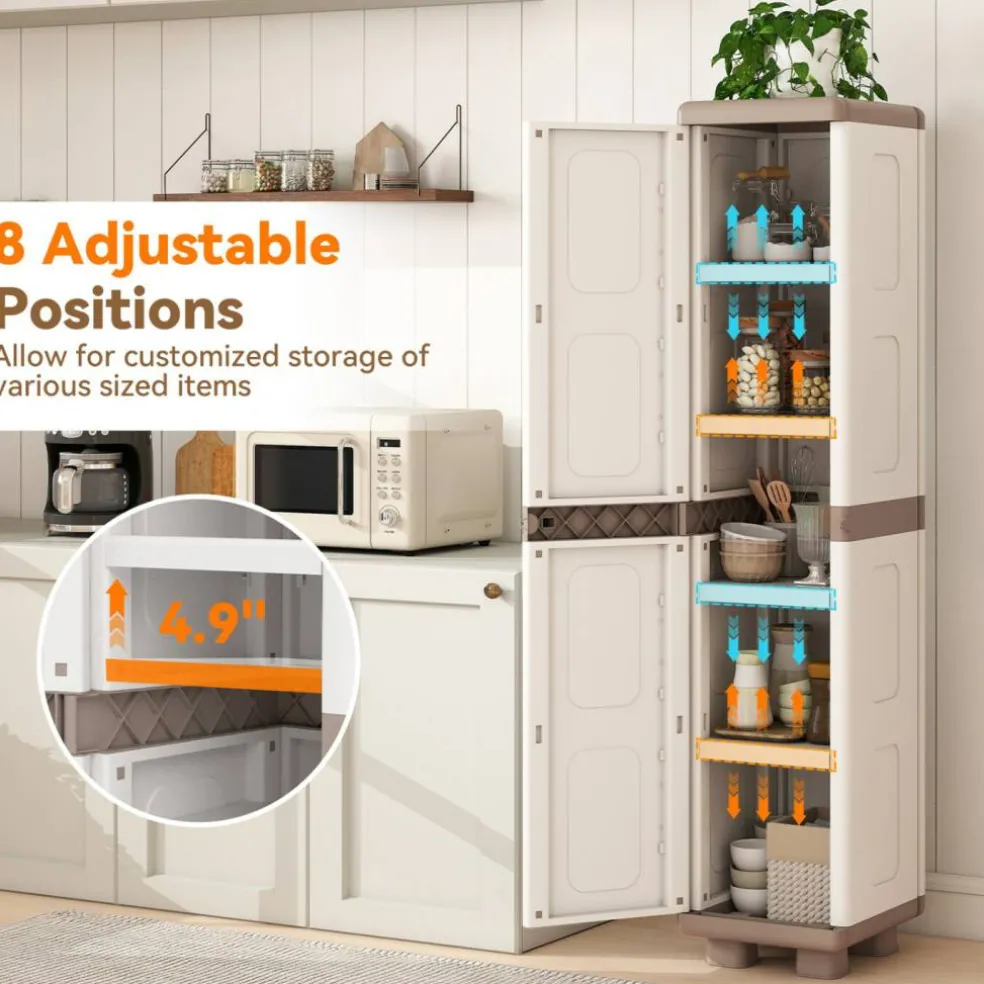 Freestanding Slim Pantry Storage Cabinet with Door, Adjustable Shelf Organizer for Bathroom, Kitchen, Laundry Room and Closet