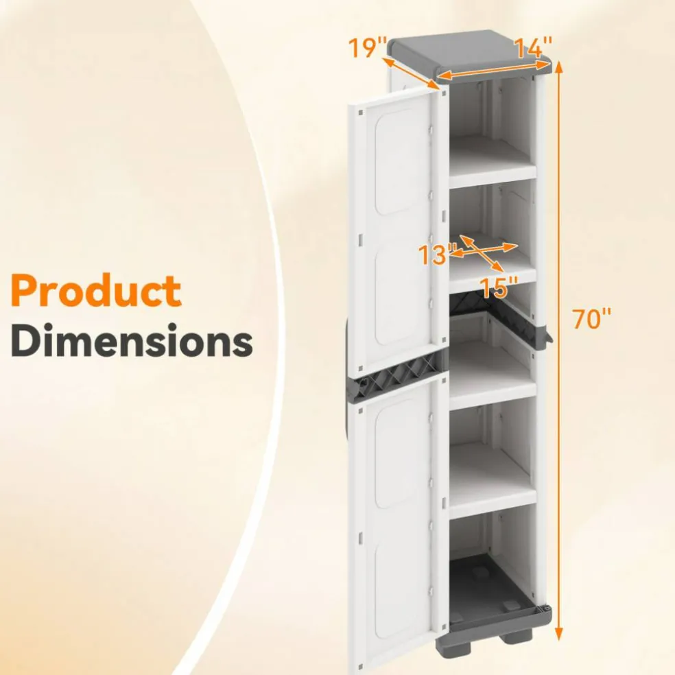 Freestanding Slim Pantry Storage Cabinet with Door, Adjustable Shelf Organizer for Bathroom, Kitchen, Laundry Room and Closet