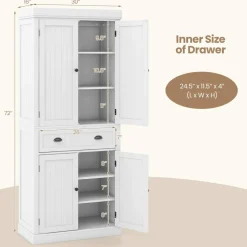 Freestanding Tall Kitchen Cabinet with 3-Position Adjustable Shelves and Large Capacity Drawer
