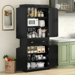 Freestanding Tall Kitchen Cabinet with 3-Position Adjustable Shelves and Large Capacity Drawer