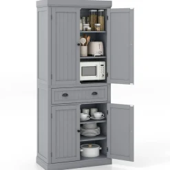 Freestanding Tall Kitchen Cabinet with 3-Position Adjustable Shelves and Large Capacity Drawer