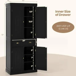 Freestanding Tall Kitchen Cabinet with 3-Position Adjustable Shelves and Large Capacity Drawer