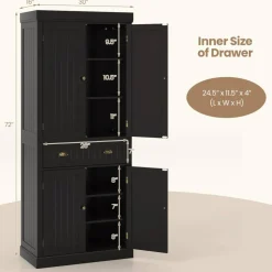 Freestanding Tall Kitchen Cabinet with 3-Position Adjustable Shelves and Large Capacity Drawer
