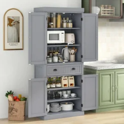 Freestanding Tall Kitchen Cabinet with 3-Position Adjustable Shelves and Large Capacity Drawer